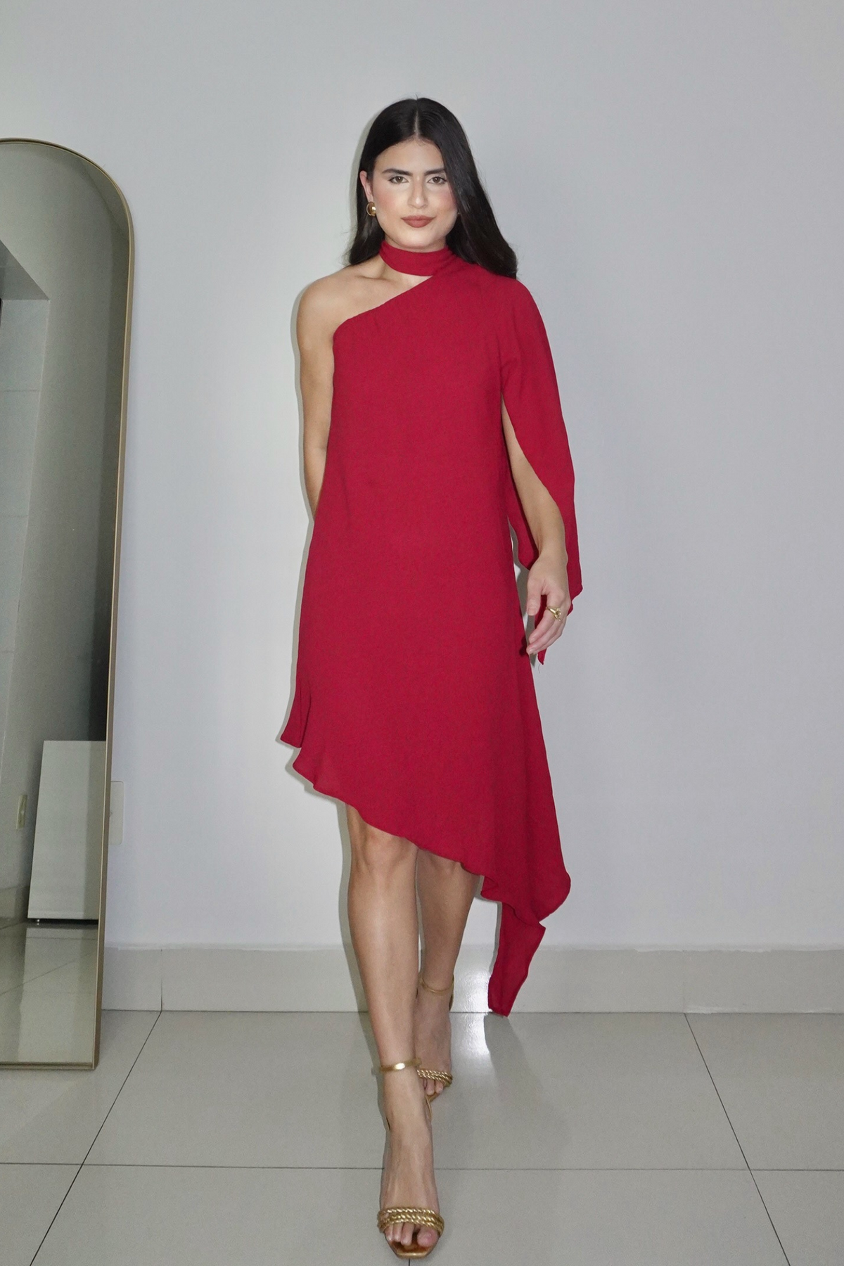 VESTIDO HELENA VERMELHO ESCARLATE - Curto assimétrico