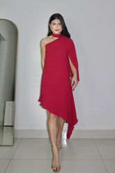 VESTIDO HELENA VERMELHO ESCARLATE - Curto assimétrico