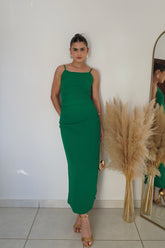 VESTIDO JASMIN VERDE - Decote nas Costas Midi