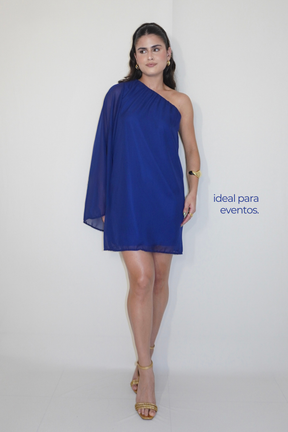VESTIDO NINA AZUL MARINHO - Curto com manga única, efeito fluido