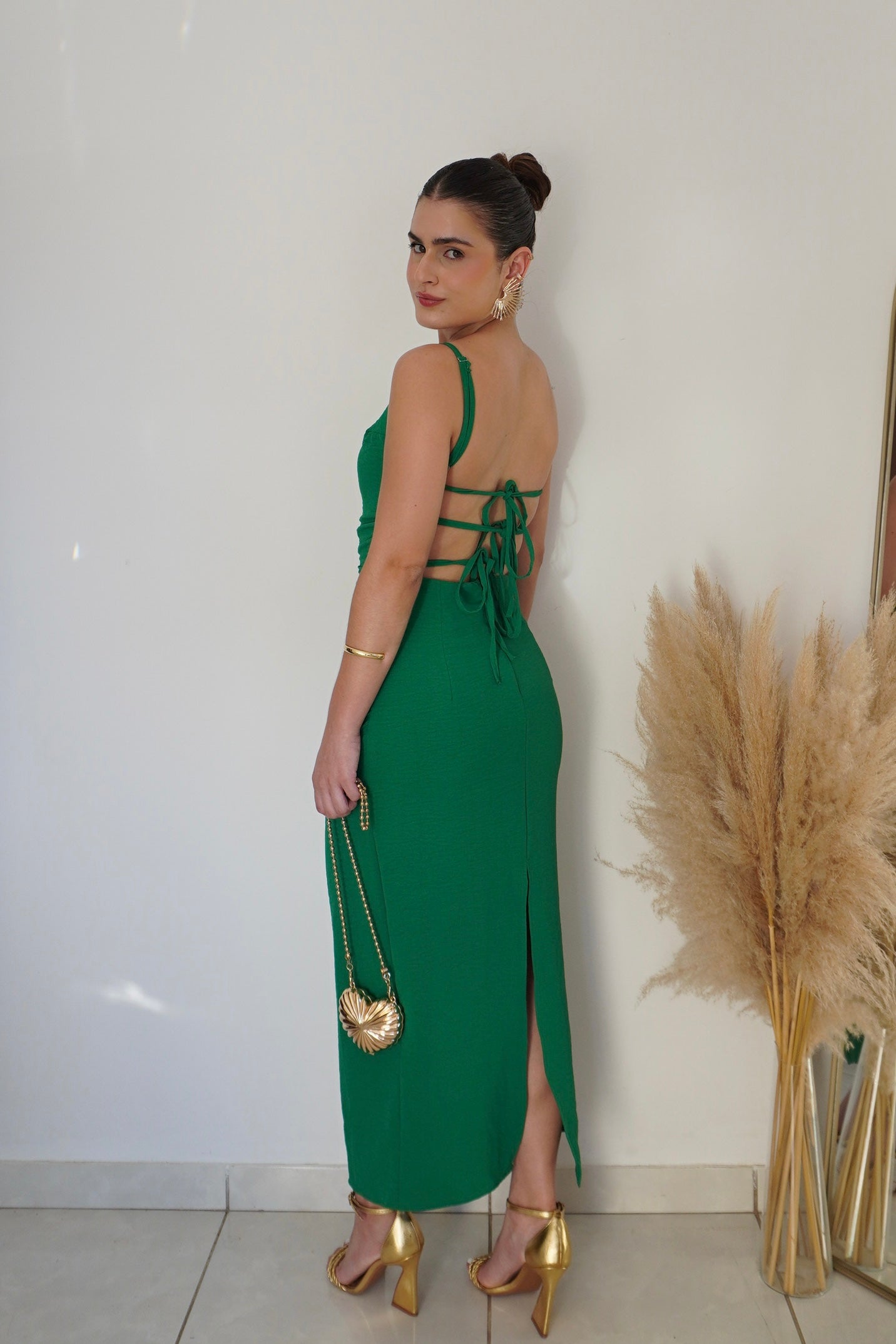 VESTIDO JASMIN VERDE - Decote nas Costas Midi