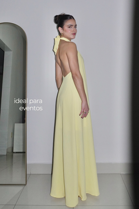 VESTIDO JADE AMARELO MANTEIGA - Longo com decote nas costas