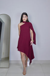 VESTIDO HELENA VINHO - Curto assimétrico