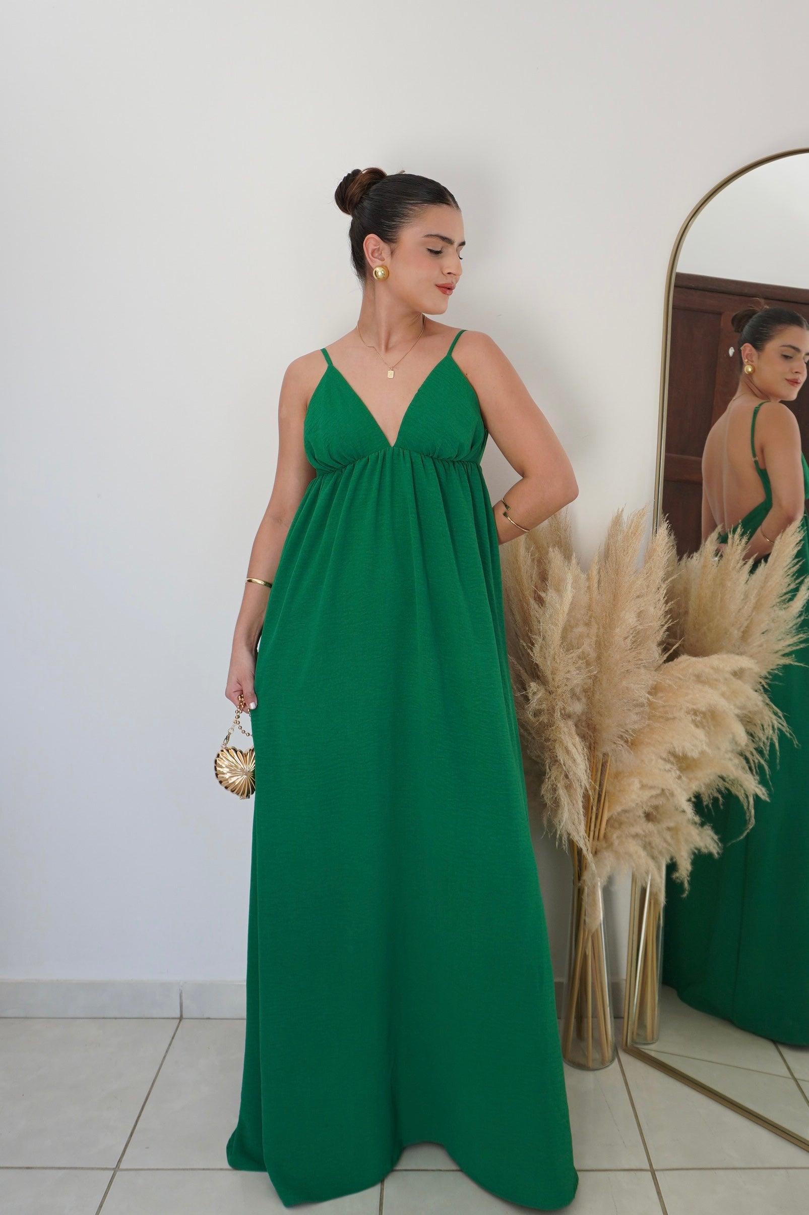 VESTIDO JANE VERDE - Longo com Decote em V