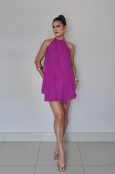 VESTIDO QUARTZO FÚCSIA - Efeito Livre, curto com camadas