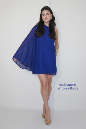 VESTIDO NINA AZUL MARINHO - Curto com manga única, efeito fluido