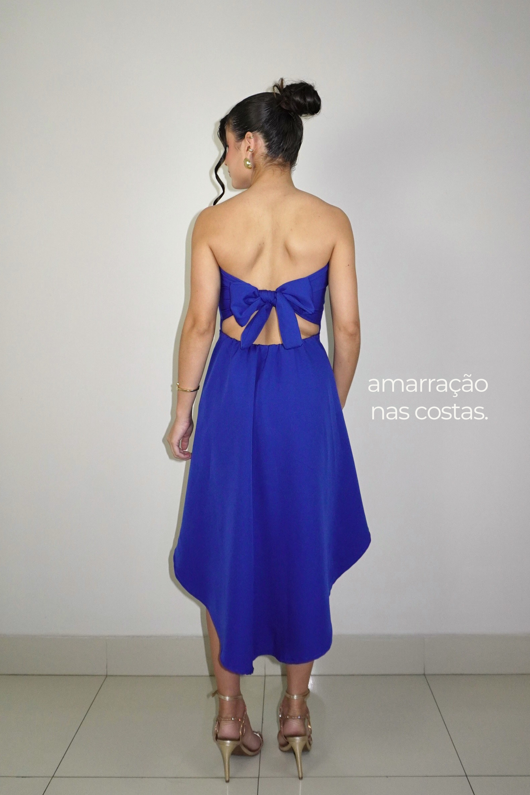 VESTIDO SOFI AZUL ROYAL - Curto tomara que caia com cauda