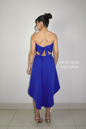 VESTIDO SOFI AZUL ROYAL - Curto tomara que caia com cauda
