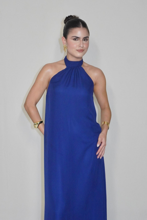VESTIDO JADE AZUL MARINHO - Longo fluido com decote nas costas