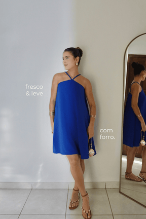 VESTIDO CELESTE AZUL ROYAL - Curto com alça regulável