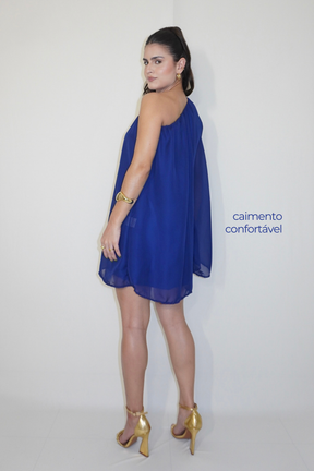 VESTIDO NINA AZUL MARINHO - Curto com manga única, efeito fluido