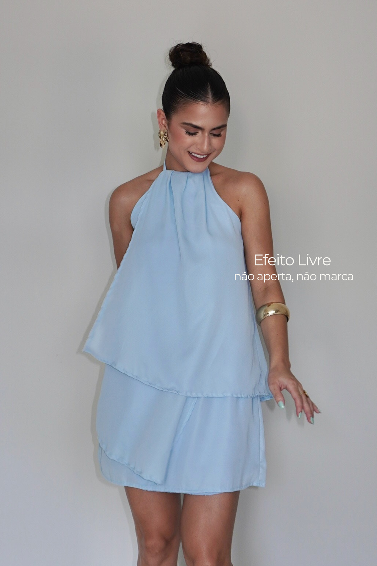 VESTIDO QUARTZO AZUL BEBÊ - Efeito Livre, curto com camadas