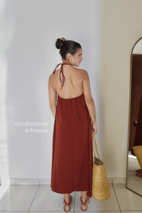VESTIDO CLÉO MARROM QUENTE - Midi com caimento reto