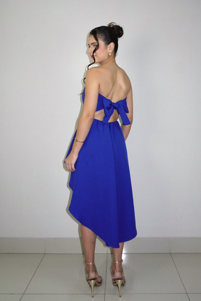 VESTIDO SOFI AZUL ROYAL - Curto tomara que caia com cauda