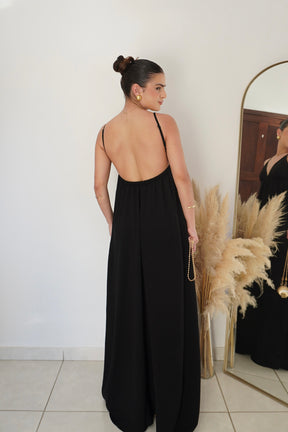 VESTIDO JANE PRETO - Longo com Decote em V