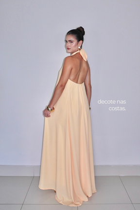 VESTIDO JADE AMARELO MANTEIGA - Longo fluido com decote nas costas