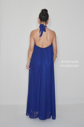 VESTIDO JADE AZUL MARINHO - Longo fluido com decote nas costas