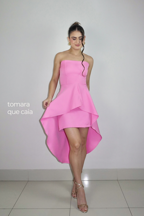 VESTIDO SOFI ROSA BEBÊ - Curto tomara que caia com cauda
