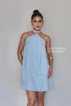 VESTIDO QUARTZO AZUL BEBÊ - Efeito Livre, curto com camadas