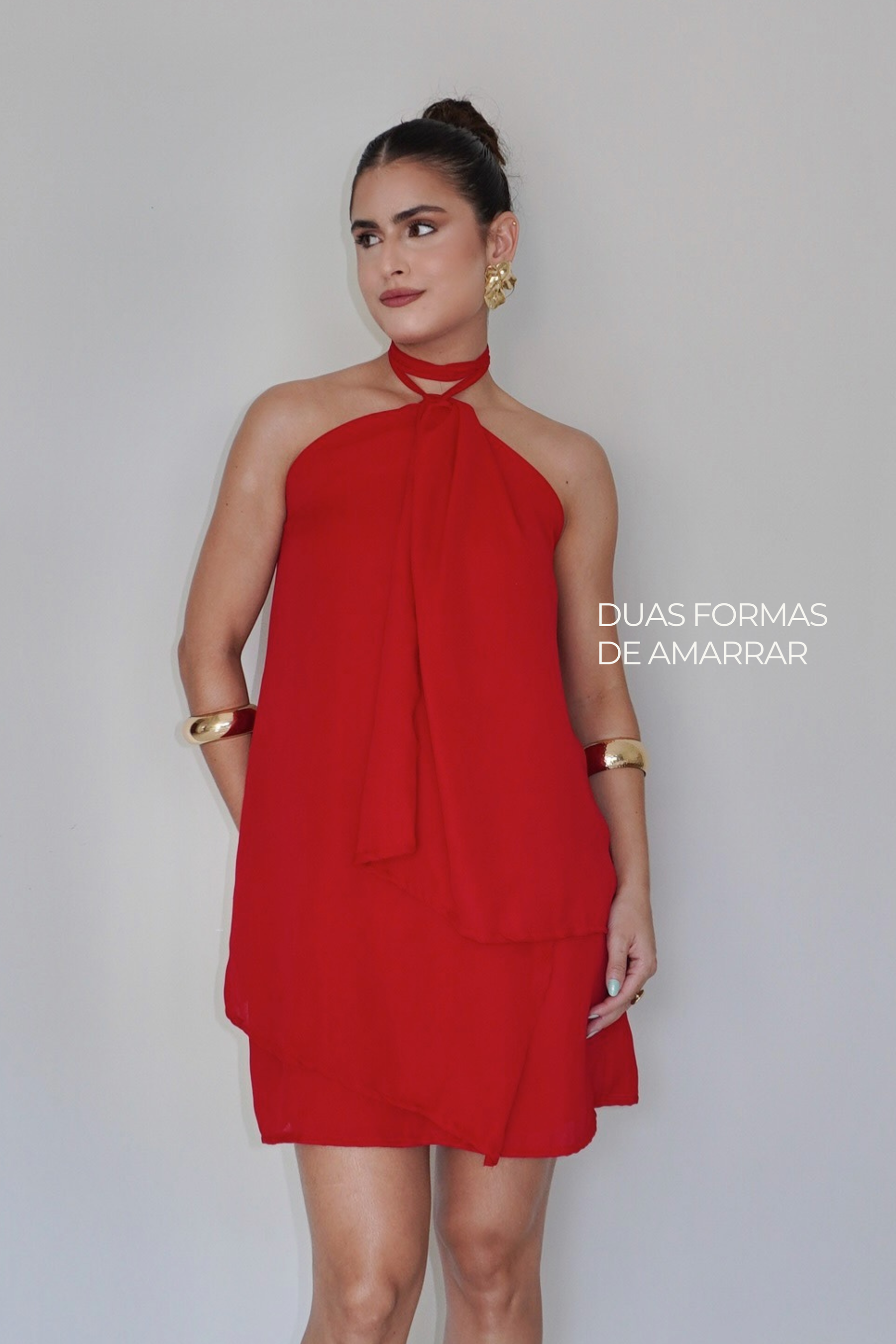 VESTIDO QUARTZO VERMELHO - Efeito Livre, curto com camadas