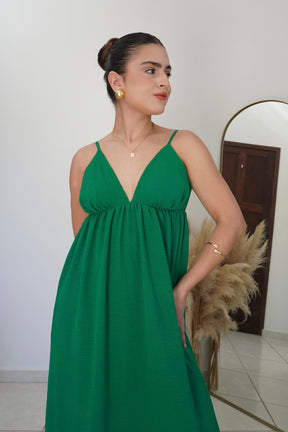 VESTIDO JANE VERDE - Longo com Decote em V