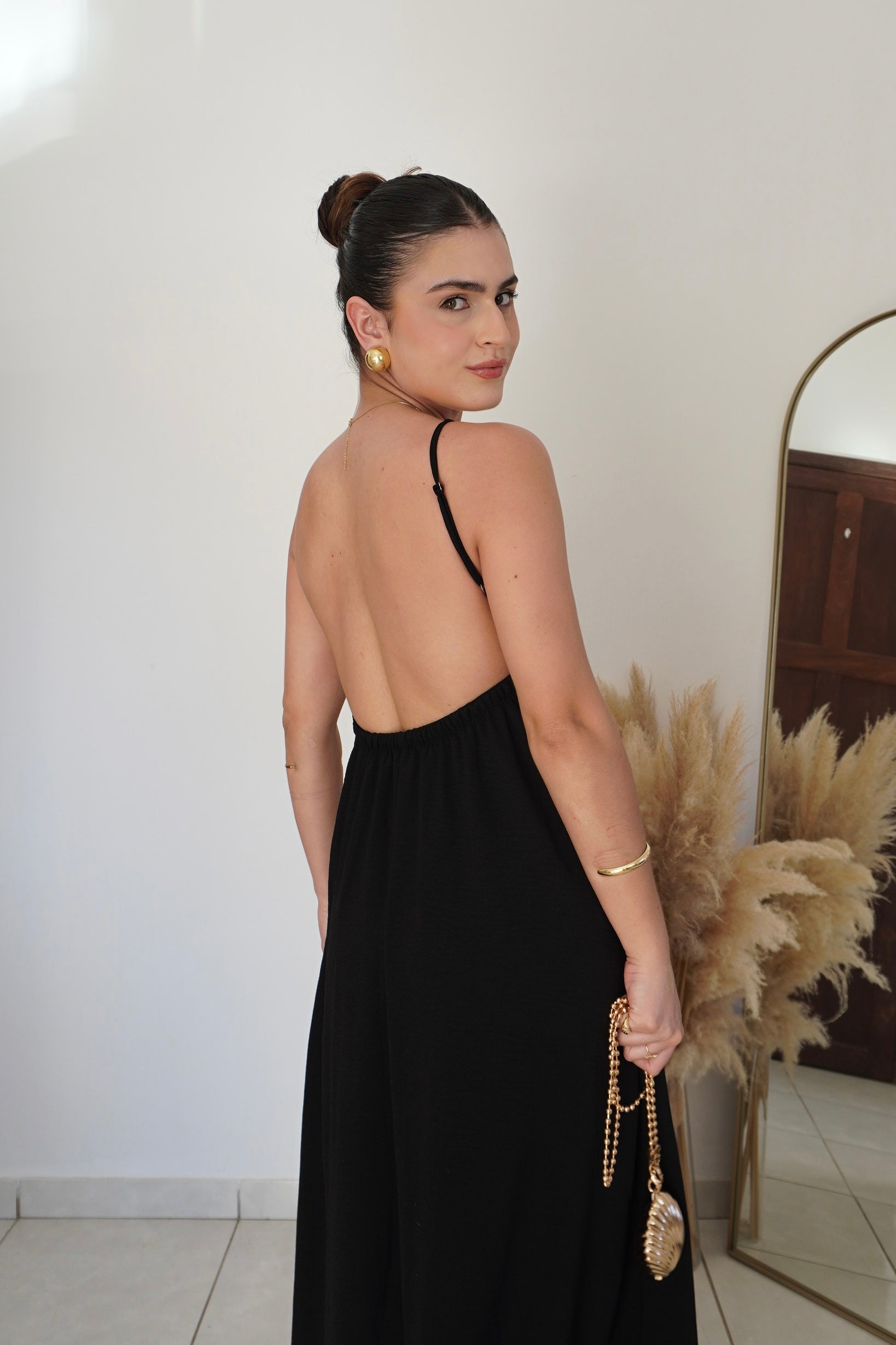 VESTIDO JANE PRETO - Longo com Decote em V