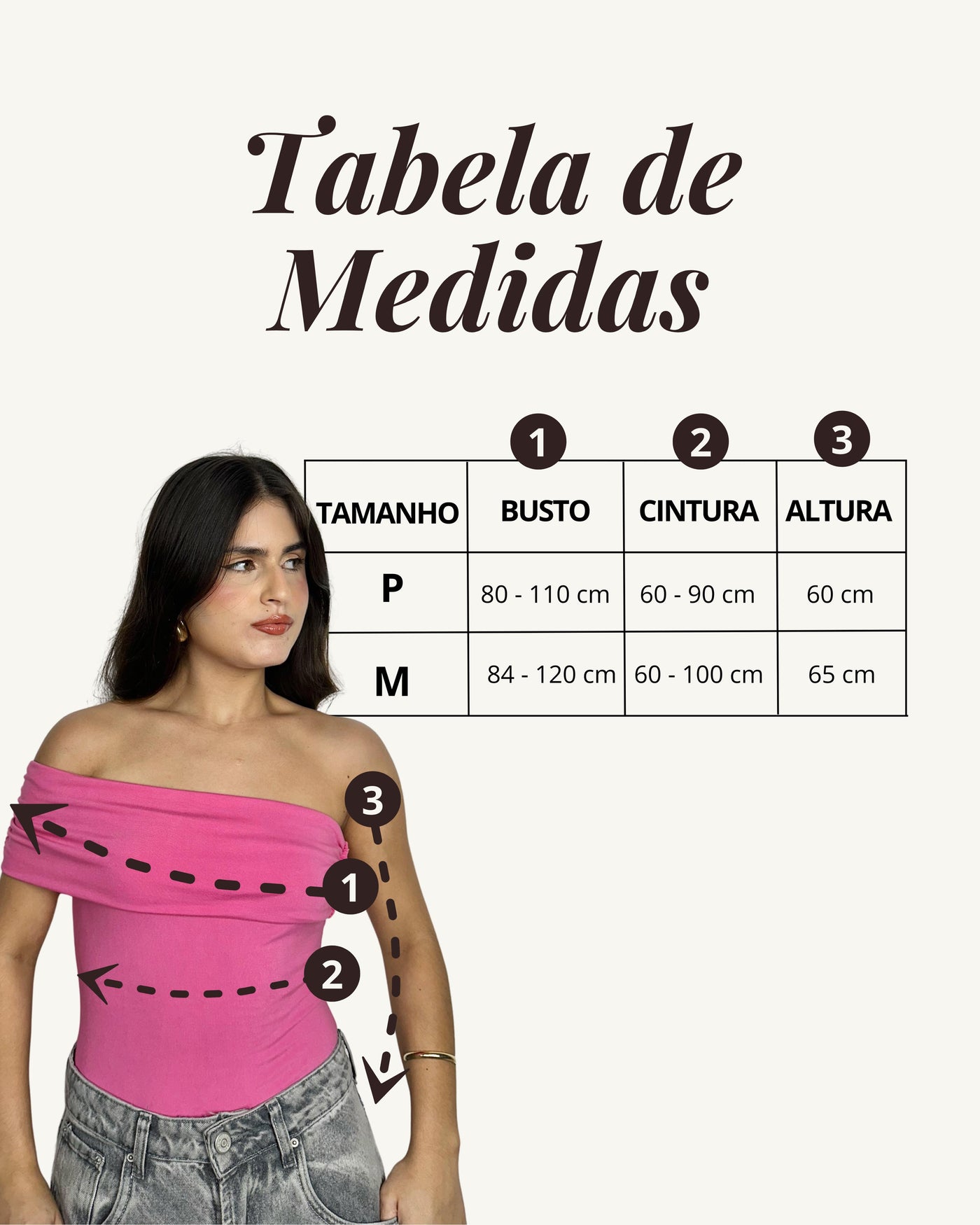 Tabela de medidas do produto