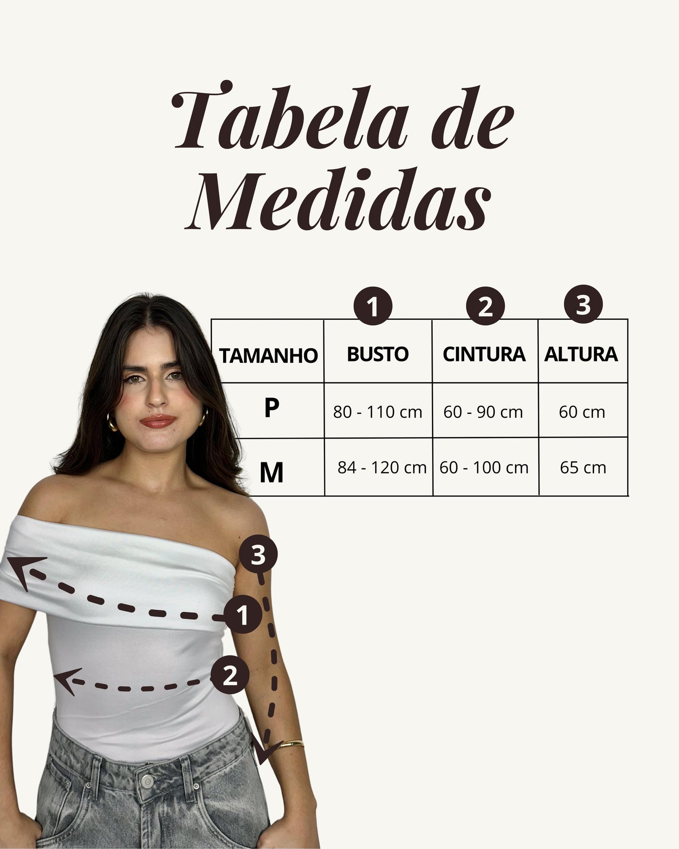 Tabela de medidas do produto