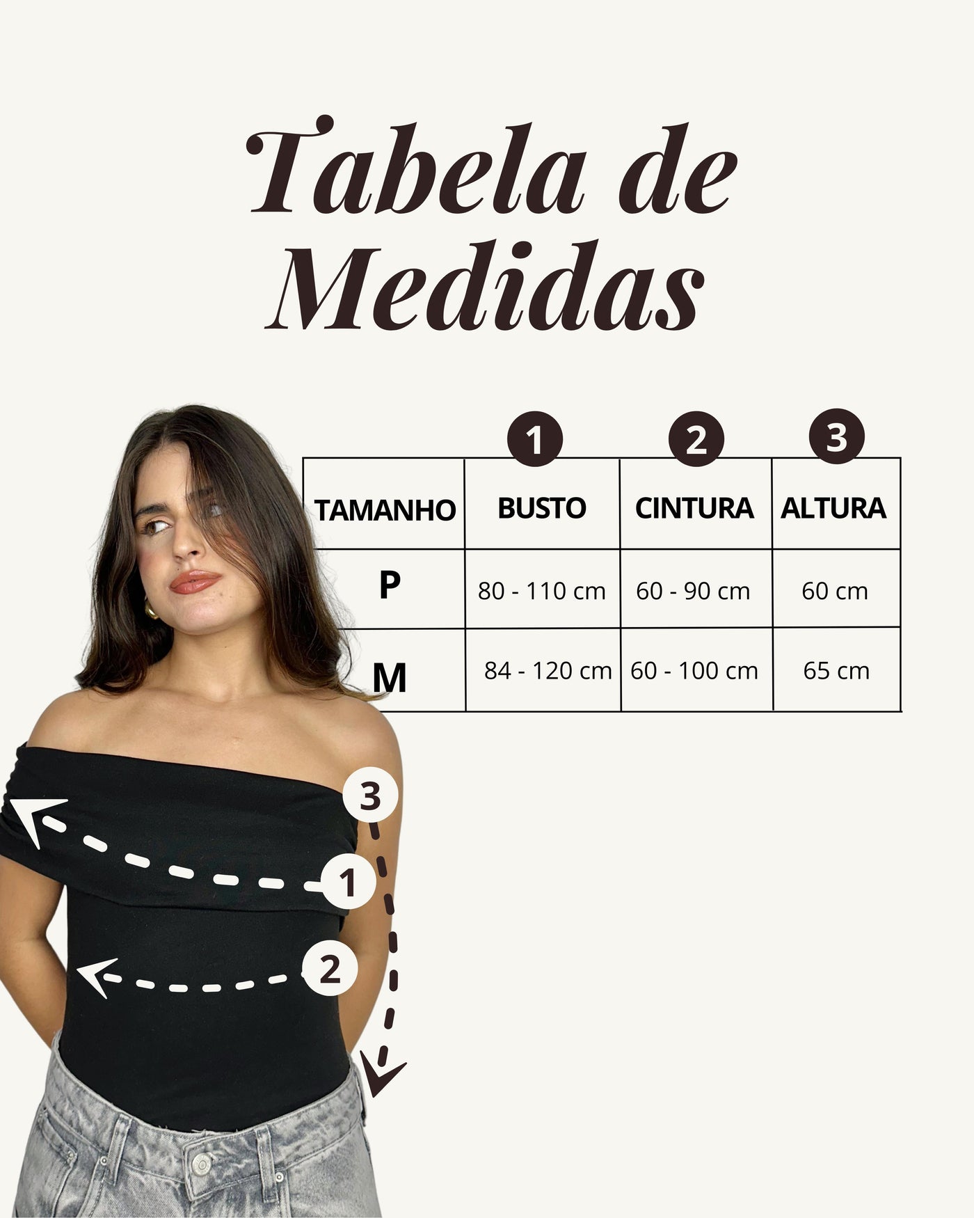 Tabela de medidas do produto