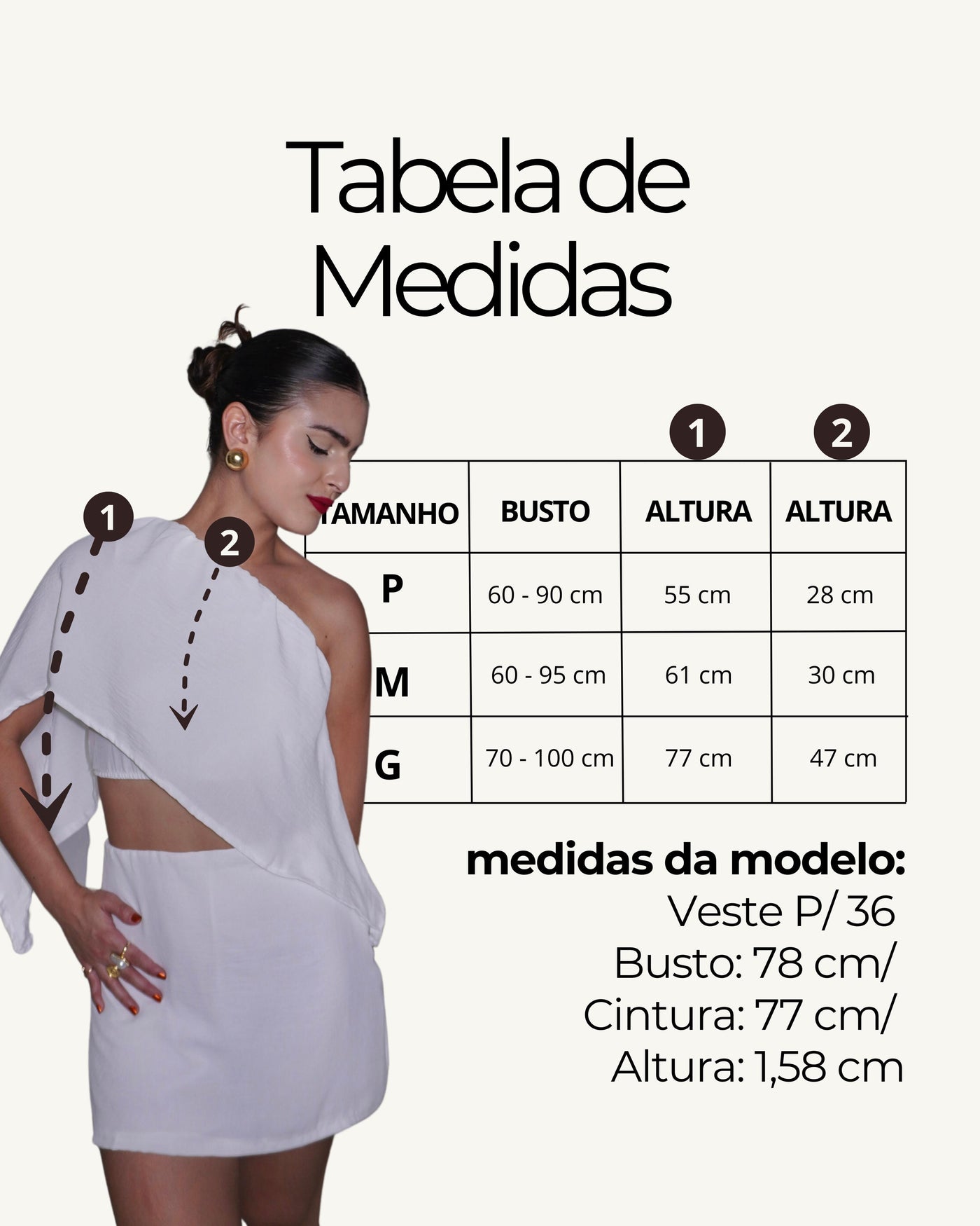 Tabela de medidas do produto
