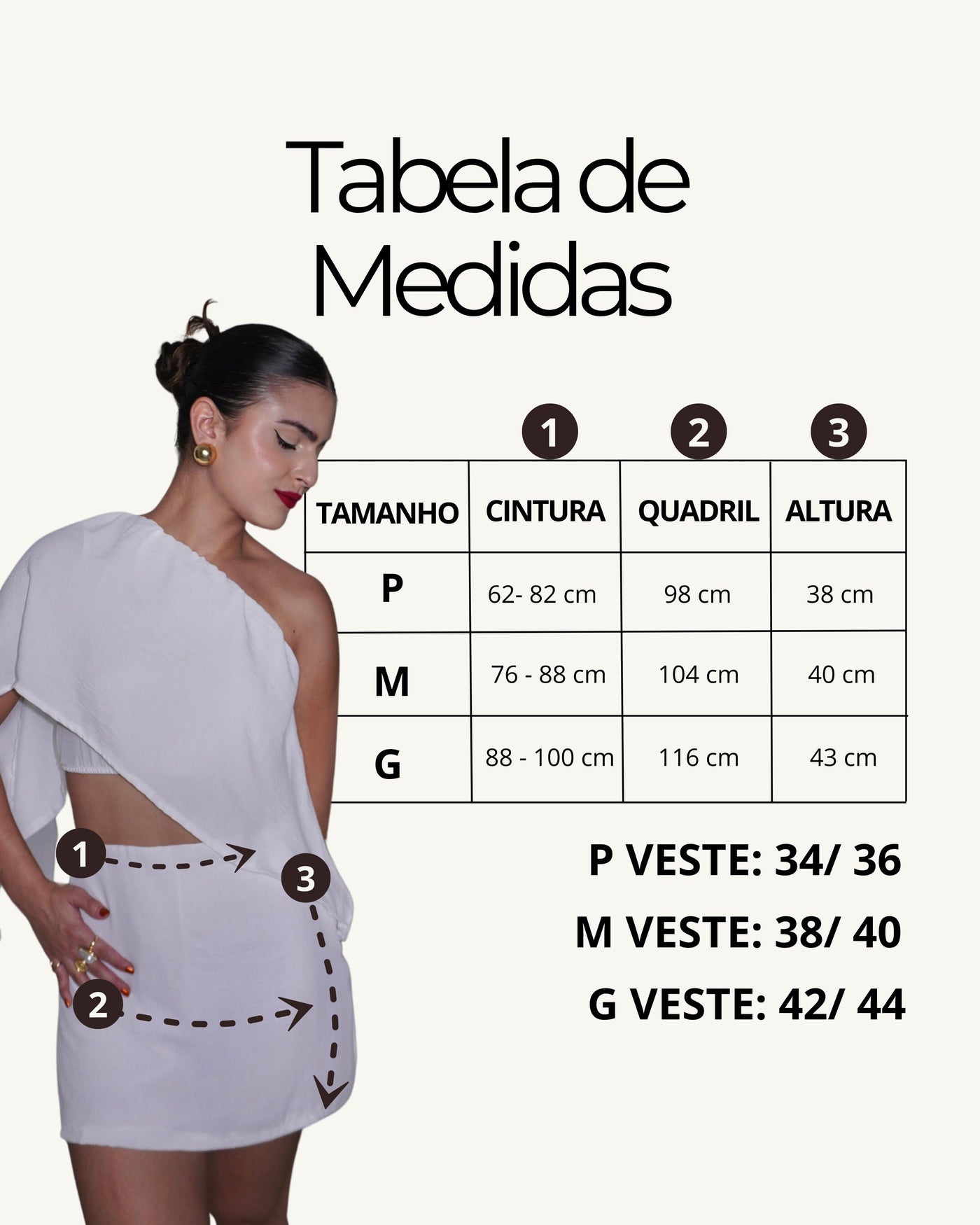 Tabela de medidas do produto