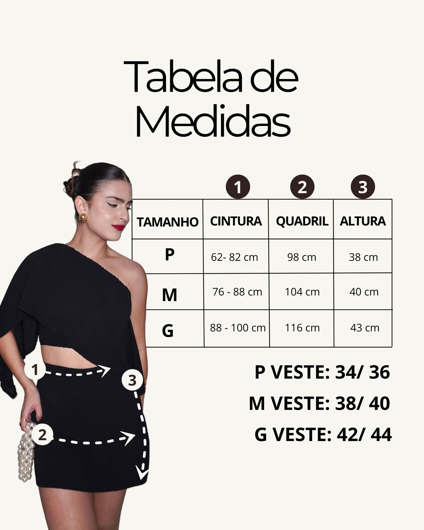 Tabela de medidas do produto