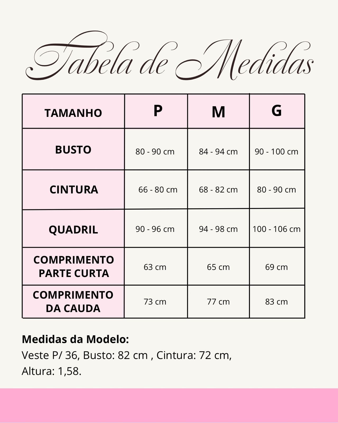 Tabela de medidas do produto
