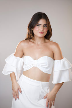 CROPPED OLÍVIA - Babados nas mangas e elástico nas costas
