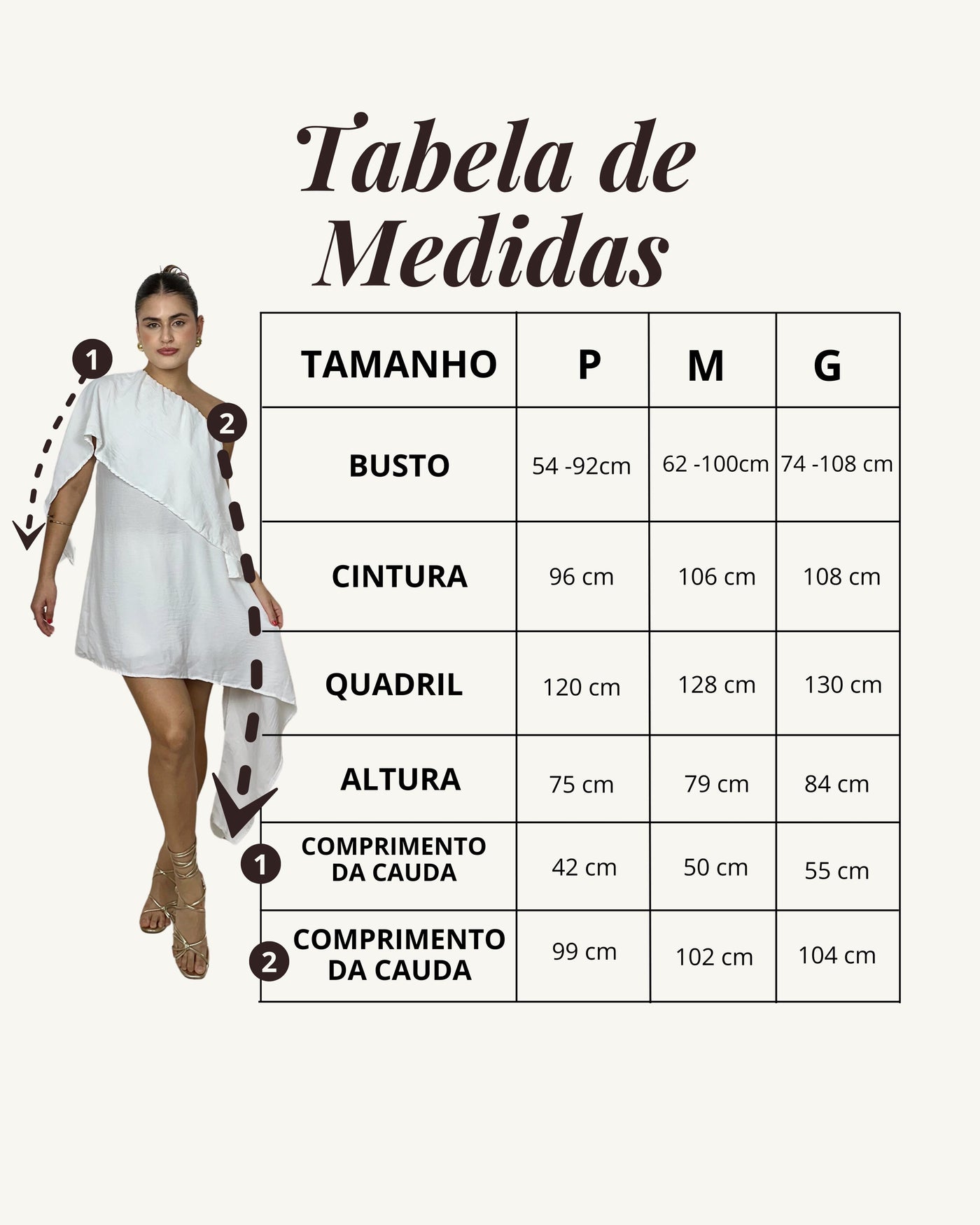 Tabela de medidas do produto