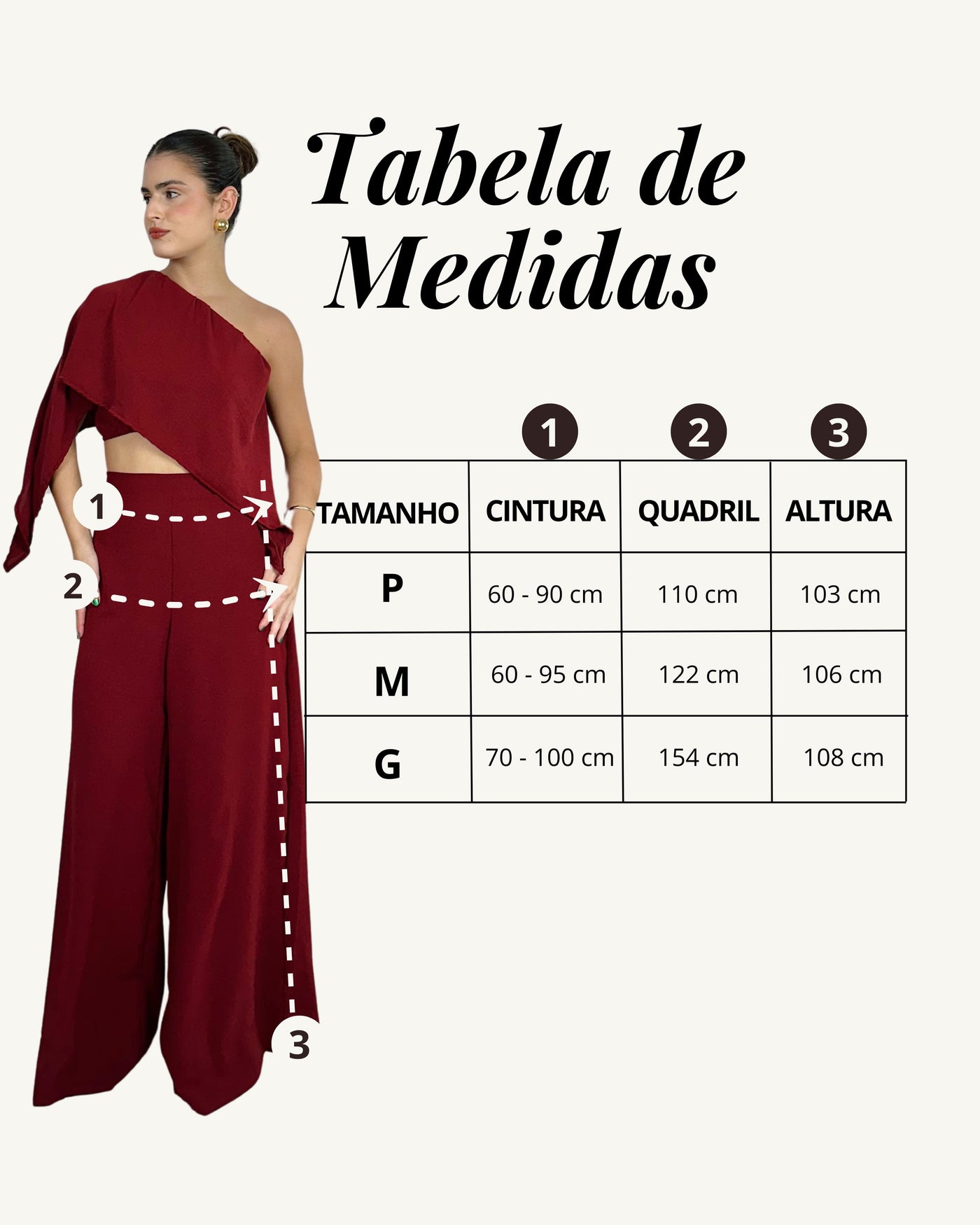 Tabela de medidas do produto